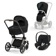 Коляска 3 в 1 Cybex Priam IV шасси Rose Gold + Автокресло Cybex Cloud Z2 i-Size, Deep Black (Черный)