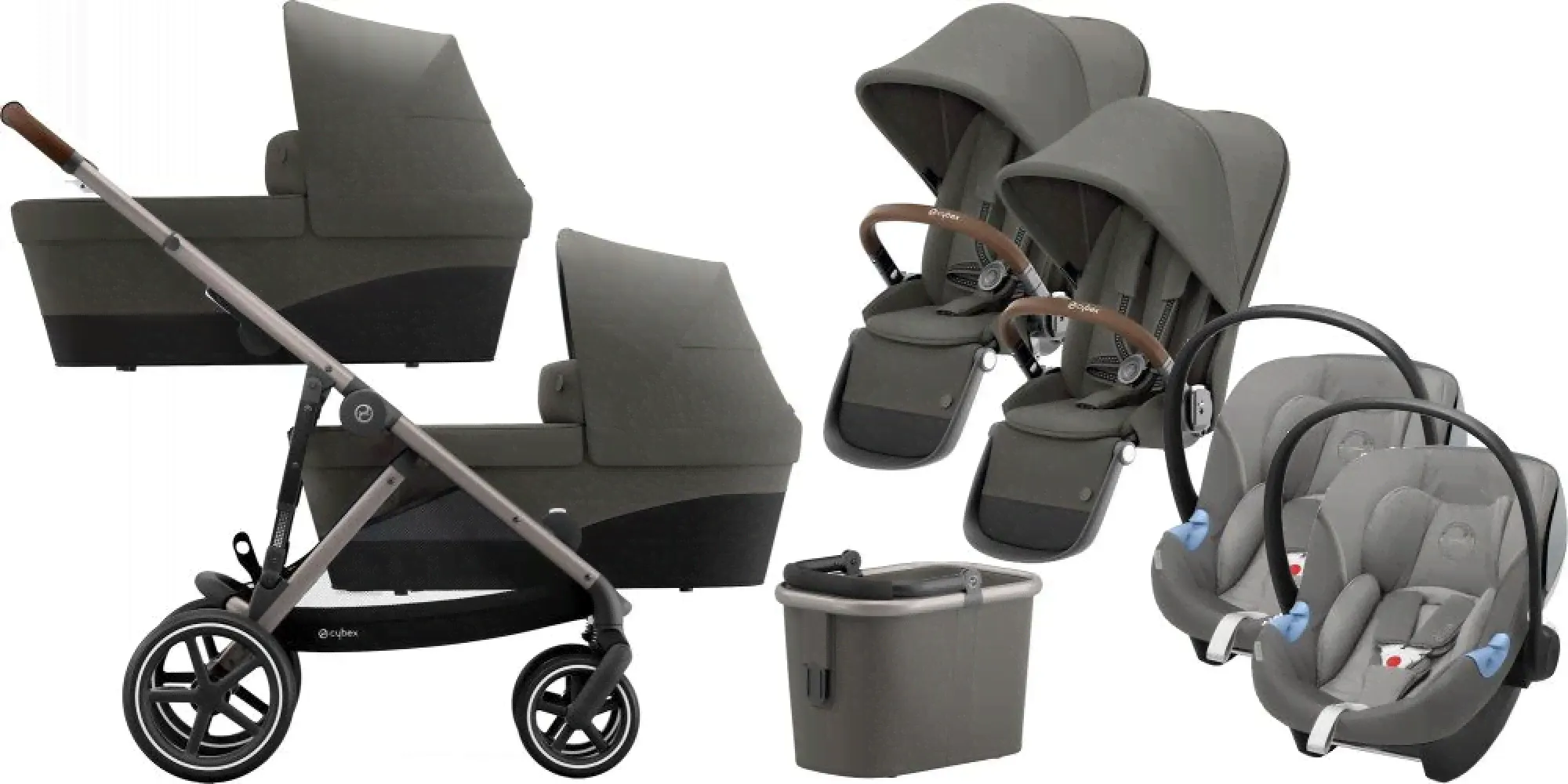 Коляска 3 в 1 для двойни Cybex Gazelle S шасси Taupe, Soho Grey (Серый)-0